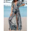 CUPSHE Kimono Swimsuit Coverup for Women Open Front Striped Maxi Cardigan Beach Cover Up(Black Stripes)