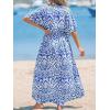CUPSHE Kimono Swimsuit Coverup for Women Open Front Striped Maxi Cardigan Beach Cover Up(Blue Floral)
