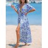 CUPSHE Kimono Swimsuit Coverup for Women Open Front Striped Maxi Cardigan Beach Cover Up(Blue Floral)