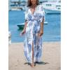 CUPSHE Kimono Swimsuit Coverup for Women Open Front Striped Maxi Cardigan Beach Cover Up(Blue Leaf)