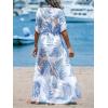 CUPSHE Kimono Swimsuit Coverup for Women Open Front Striped Maxi Cardigan Beach Cover Up(Blue Leaf)