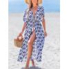 CUPSHE Kimono Swimsuit Coverup for Women Open Front Striped Maxi Cardigan Beach Cover Up(Blue Patterned)