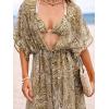 CUPSHE Kimono Swimsuit Coverup for Women Open Front Striped Maxi Cardigan Beach Cover Up(Grass Green Patterned)