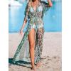CUPSHE Kimono Swimsuit Coverup for Women Open Front Striped Maxi Cardigan Beach Cover Up(Green Leopard)
