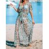 CUPSHE Kimono Swimsuit Coverup for Women Open Front Striped Maxi Cardigan Beach Cover Up(Green Leopard)