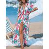 CUPSHE Kimono Swimsuit Coverup for Women Open Front Striped Maxi Cardigan Beach Cover Up(Green Red)