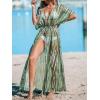 CUPSHE Kimono Swimsuit Coverup for Women Open Front Striped Maxi Cardigan Beach Cover Up(Green Stripes)