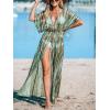 CUPSHE Kimono Swimsuit Coverup for Women Open Front Striped Maxi Cardigan Beach Cover Up(Green Stripes)