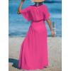 CUPSHE Kimono Swimsuit Coverup for Women Open Front Striped Maxi Cardigan Beach Cover Up(Hot Pink)