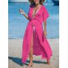 CUPSHE Kimono Swimsuit Coverup for Women Open Front Striped Maxi Cardigan Beach Cover Up(Hot Pink)