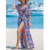 CUPSHE Kimono Swimsuit Coverup for Women Open Front Striped Maxi Cardigan Beach Cover Up(Hot Pink Floral)