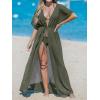 CUPSHE Kimono Swimsuit Coverup for Women Open Front Striped Maxi Cardigan Beach Cover Up(Olive Green)