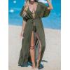 CUPSHE Kimono Swimsuit Coverup for Women Open Front Striped Maxi Cardigan Beach Cover Up(Olive Green)