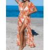 CUPSHE Kimono Swimsuit Coverup for Women Open Front Striped Maxi Cardigan Beach Cover Up(Orange Leaf)