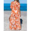 CUPSHE Kimono Swimsuit Coverup for Women Open Front Striped Maxi Cardigan Beach Cover Up(Orange Leaf)