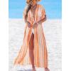 CUPSHE Kimono Swimsuit Coverup for Women Open Front Striped Maxi Cardigan Beach Cover Up(Orange Patterned)