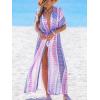 CUPSHE Kimono Swimsuit Coverup for Women Open Front Striped Maxi Cardigan Beach Cover Up(Purple Patternd)