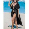 CUPSHE Kimono Swimsuit Coverup for Women Open Front Striped Maxi Cardigan Beach Cover Up(Solid Black)