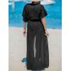 CUPSHE Kimono Swimsuit Coverup for Women Open Front Striped Maxi Cardigan Beach Cover Up(Solid Black)