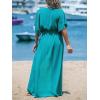 CUPSHE Kimono Swimsuit Coverup for Women Open Front Striped Maxi Cardigan Beach Cover Up(Solid Turquoise)