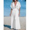 CUPSHE Kimono Swimsuit Coverup for Women Open Front Striped Maxi Cardigan Beach Cover Up(Solid White)