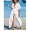 CUPSHE Kimono Swimsuit Coverup for Women Open Front Striped Maxi Cardigan Beach Cover Up(Solid White)