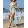 CUPSHE Kimono Swimsuit Coverup for Women Open Front Striped Maxi Cardigan Beach Cover Up(Teal)
