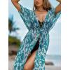 CUPSHE Kimono Swimsuit Coverup for Women Open Front Striped Maxi Cardigan Beach Cover Up(Turquoise Leopard)