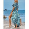 CUPSHE Kimono Swimsuit Coverup for Women Open Front Striped Maxi Cardigan Beach Cover Up(Turquoise Leopard)