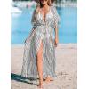 CUPSHE Kimono Swimsuit Coverup for Women Open Front Striped Maxi Cardigan Beach Cover Up(White Stripes)