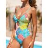 CUPSHE One Piece Swimsuit Women Keyhole V Neck Color Block Bathing Suit Cutout Back Crisscross Self Tie Swimwear(Turquoise/Coral Pink)