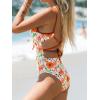CUPSHE One Piece Swimsuit Women Keyhole V Neck Color Block Bathing Suit Cutout Back Crisscross Self Tie Swimwear(White/Orange Floral)