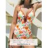 CUPSHE One Piece Swimsuit Women Keyhole V Neck Color Block Bathing Suit Cutout Back Crisscross Self Tie Swimwear(White/Orange Floral)