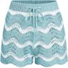 CUPSHE Striped Cover Up Shorts for Women Drawstring Waist Knit Swimsuit Coverup Beach Shorts Casual Bikini Cover Up(Sky Blue Striped)