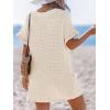 CUPSHE Swimsuit Coverup for Women Waffle Knit V Neck Short Sleeve Beach Coverup Dress with Pockets(Beige)