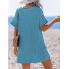 CUPSHE Swimsuit Coverup for Women Waffle Knit V Neck Short Sleeve Beach Coverup Dress with Pockets(Blue)