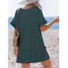 CUPSHE Swimsuit Coverup for Women Waffle Knit V Neck Short Sleeve Beach Coverup Dress with Pockets(Dark Green)