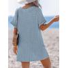 CUPSHE Swimsuit Coverup for Women Waffle Knit V Neck Short Sleeve Beach Coverup Dress with Pockets(Light Blue)