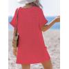 CUPSHE Swimsuit Coverup for Women Waffle Knit V Neck Short Sleeve Beach Coverup Dress with Pockets(Light Red)