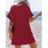 CUPSHE Swimsuit Coverup for Women Waffle Knit V Neck Short Sleeve Beach Coverup Dress with Pockets(Red)