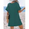 CUPSHE Swimsuit Coverup for Women Waffle Knit V Neck Short Sleeve Beach Coverup Dress with Pockets(Turquoise)