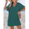 CUPSHE Swimsuit Coverup for Women Waffle Knit V Neck Short Sleeve Beach Coverup Dress with Pockets(Turquoise)