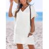 CUPSHE Swimsuit Coverup for Women Waffle Knit V Neck Short Sleeve Beach Coverup Dress with Pockets(White)