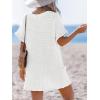 CUPSHE Swimsuit Coverup for Women Waffle Knit V Neck Short Sleeve Beach Coverup Dress with Pockets(White)