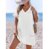 CUPSHE Swimsuit Coverup for Women Waffle Knit V Neck Short Sleeve Beach Coverup Dress with Pockets(White)