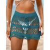 CUPSHE Women Crochet Coverup Skirt Drawstring Knit Mini Skirt Coverup for Swimwear(Peacock Blue)