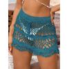 CUPSHE Women Crochet Coverup Skirt Drawstring Knit Mini Skirt Coverup for Swimwear(Peacock Blue)