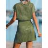 CUPSHE Women Crochet Swim Cover Up Short Sleeve V Neck Bathing Suit Beach Dress Summer Swimwear Coverups(Army Green)