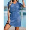 CUPSHE Women Crochet Swim Cover Up Short Sleeve V Neck Bathing Suit Beach Dress Summer Swimwear Coverups(Blue)