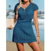 CUPSHE Women Crochet Swim Cover Up Short Sleeve V Neck Bathing Suit Beach Dress Summer Swimwear Coverups(Deep Teal)